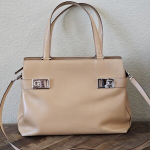 Salvatore Ferragamo Camel Leather Satchel Shoulder Bag Silver Gancini Hardware
